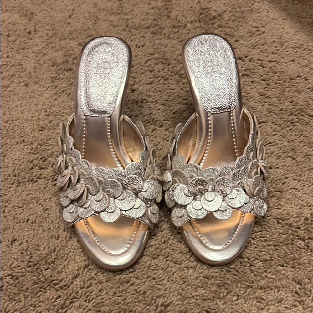 Vince Camuto Gold Heels with Intricate Design